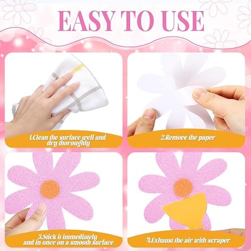 Chiisong 24 Pcs Flower Non Slip Bathtub Sticker Daisy Skidproof Shower Sticker Anti Slip Shower Decals Bathe Treads Adhesive Appliques Scraper Bright Flower Adhesive Decal for Bathroom Decor(Pink) - Pink thumbnail 5