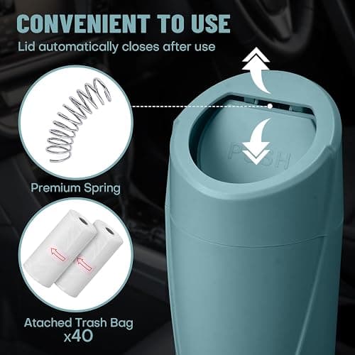 Car Trash Can Bin with Lid - Car Garbage Can Cup Holder - Dark Green Mini Leakproof Vehicle Trash Garbage Can Bin with 20pcs Trash Bags-Car Organizers and Storage for Front Back Seat Accessories thumbnail 6
