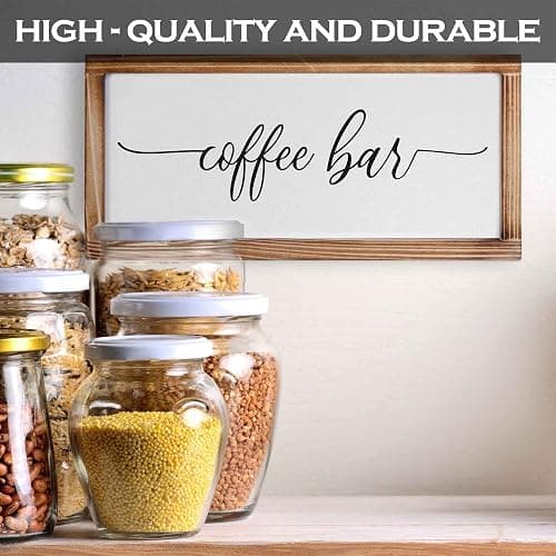 Coffee Bar Sign Decor 8x17 Inch, Coffee Sign Decor, Wooden Kitchen Wall Art | Easy Wall Mount Farmhouse Decor, Home Cafe Station Countertop Display, Housewarming Coffee Lover Gift, Breakfast Nook Styling thumbnail 6