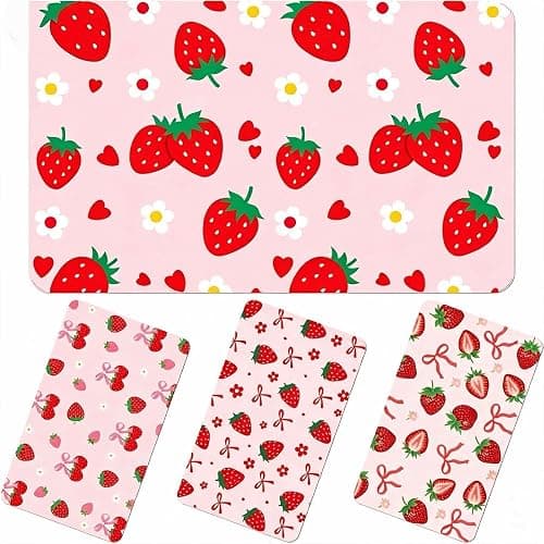 GirlCredit Card Skin, Pink Strawberry Design for Gift,Cute Waterproof Skins Cover for Bank, EBT, Key (4-piece Set) - Image 1