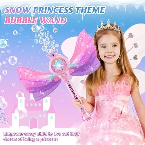 Britik Bubble Wands for Kids Girls - LED Light & Music Bubble Machine: 3 AA Batteries & 2 Bubble Solutions, Outdoor Party Birthday Toys for Toddlers, Gift for 3 4 5 6 7 8 Year Old Girls thumbnail 3
