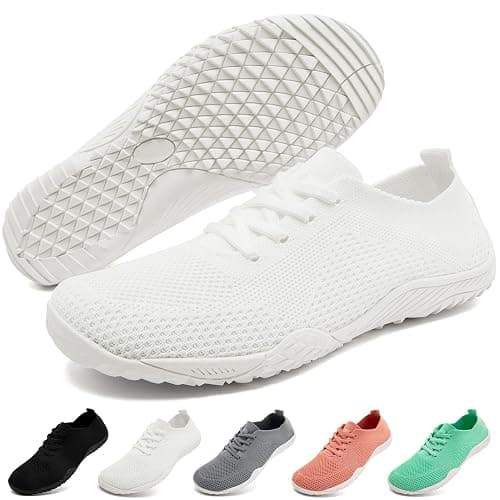 RJYWGS Barefoot Shoes Women Tennis Slip On Sneakers for Women Gym Running Zero Drop Workout Trail Minimalist Shoes - 9.5 - White - Image 1