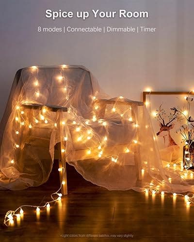 Globe String Lights, 59 Ft 100 LED Christmas Lights with Remote Timer, Connectable Plug in Twinkle Lights for Bedroom Wedding Classroom Indoor Outdoor Decor, Warm White thumbnail 4