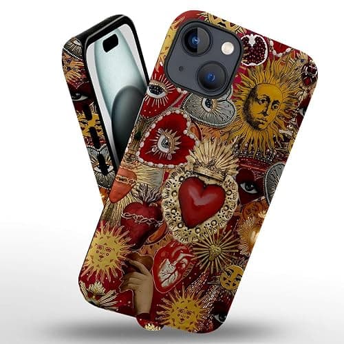 Case Compatible with iPhone 13,Scratch Resistant Hybrid 2-Layer Hard Shell Phone Case,Vintage Sacred Heart Sun Red thumbnail 2