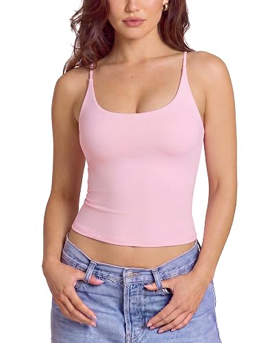 SUUKSESS Women Padded Scoop Neck Tank Tops Double Line Going Out Basic Camisole Top - Image 1