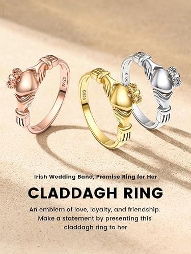 Bestyle 925 Sterling Silver Ring for Women, Minimalist Claddagh Ring Celtic Knot Ring for Women, Irish Promise Wedding Band, Gold/Rose Gold Vermeil Women Band Ring, Stackable, Gift for Her thumbnail 7