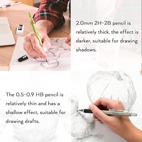 Nicpro 35PCS Gold Art Mechanical Pencils Set, 3 PCS Metal Drafting Pencil 0.5 mm & 0.7 mm & 0.9 mm & 3 PCS 2mm Lead Holder (6B 4B 2B HB 2H 4H Colors) For Sketching Drawing thumbnail 6