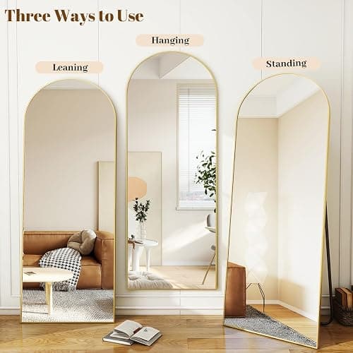 Koonmi Full Length Mirror, 64"x21" Arched Gold Mirror Full Length, Standing Hanging or Leaning Full Body Mirror with Aluminum Alloy Frame for Living Room and Bedroom thumbnail 5