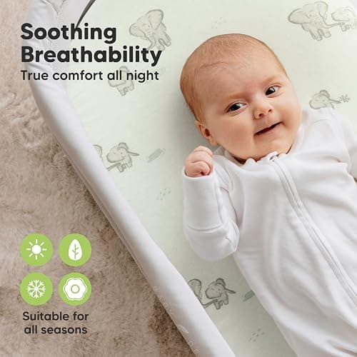 2-Pack Organic Bassinet Sheets for Girls, Boys - 33x17 Cotton Bassinet Mattress Sheets Fitted Compatible with Halo Bassinest Swivel Sleeper, Graco, Baby Delight, Chicco, Soft & Breathable (Elly) thumbnail 4