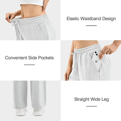 SINOPHANT Womens Wide Leg Sweatpants High Waist Lightweight Lounge Pants with Pockets Drawstring Joggers thumbnail 3