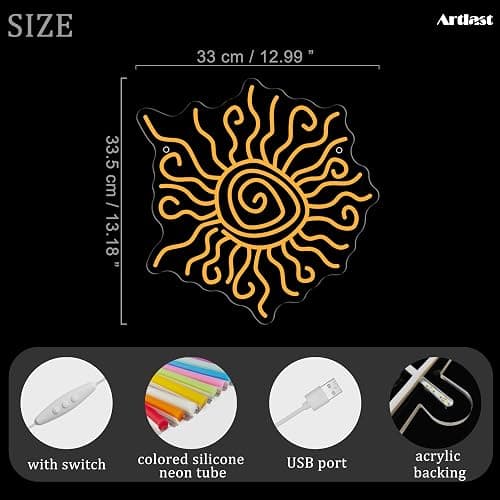 Twisted sun neon LED light wall decor thumbnail 2