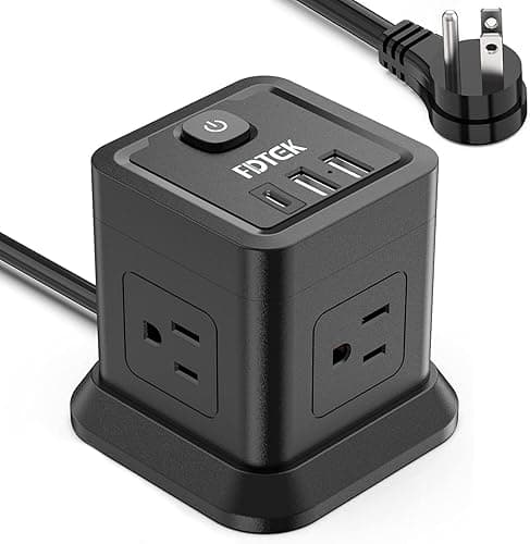 Power Strip with USB C, FDTEK Flat Plug Extension Cord with 4 Outlets and 3 USB Ports 10 FT Desk Power Strip Cube Overload Protection Compact Portable for Travel Home Office Cruise Ship - Black - 10ft - Black