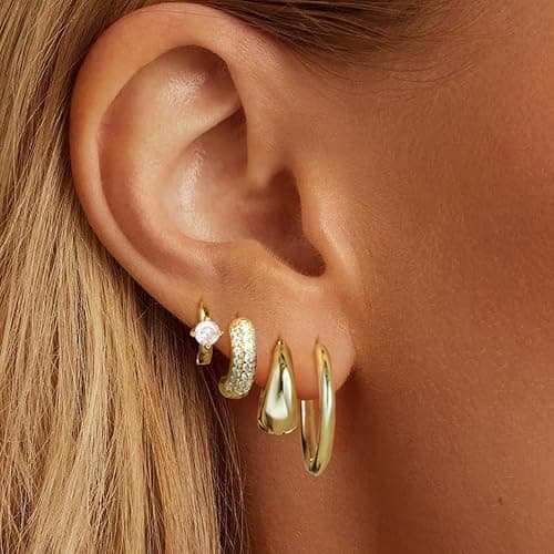 Small Gold Hoop Earrings Set for Women, 14K Gold Plated Lightweight Earrings Sets for Multiple Piercing, Hypoallergenic Huggie Gold Hoops Earrings for Women Jewelry thumbnail 2