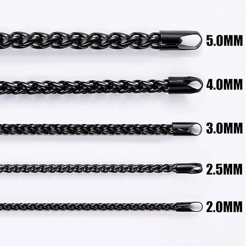 Fiusem Wheat Chains for Men and Women, Silver Tone/Black/14K Gold Plated | 2/2.5/3/4/5mm Stainless Steel Necklace Chain, Mens Necklace Jewelry Gift 16-28 Inch thumbnail 2
