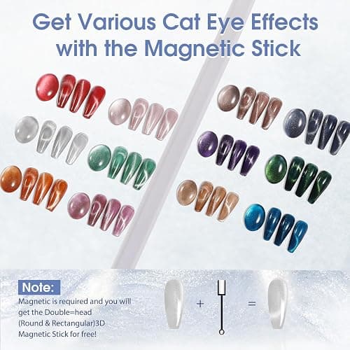 ROSALIND Cat Eye Gel Nail Polish - 12 Colors Cateye Gel Polish with Magnet Stick Sparkle Diamond Effect Soak Off UV Set Magic Magnetic Glitter Nail Art Collection Manicure Gift for Women thumbnail 2