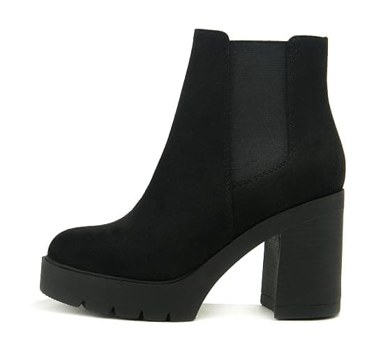 Soda EDITOR ~ Women Lug Sole High Heel Chelsea Fashion Ankle Boot w/Double Elastic Gore - Image 1