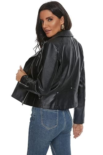 Fahsyee Faux Leather Jacket for Women, Vegan Jackets Moto Biker Motocycle Coat thumbnail 5