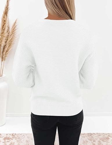 ZESICA Women's Crew Neck Long Lantern Sleeve Fall 2025 Casual Loose Ribbed Knit Solid Soft Pullover Sweater Tops thumbnail 4