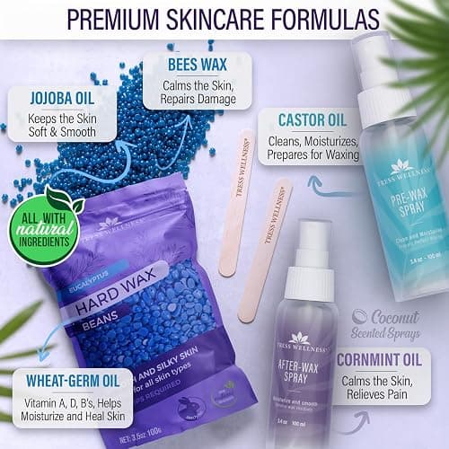 Tress Wellness Waxing Kit for Sensitive Skin, Safe for Face & Skin, Prep & Aftercare Spray, Easy to Use, At-Home Kit for Face, Bikini, Brazilian & Full Body - Digital Display, Black Purple Flower thumbnail 4