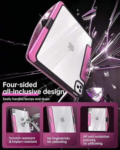 Auupgo Transparent Keyboard Case with Trackpad for iPad 11th Gen A16 (2025) & 10th Gen 10.9" (2022), 7-Color Backlit Wireless Bluetooth Keyboard with 360 Rotating Stand & Pencil Holder, Pink thumbnail 4