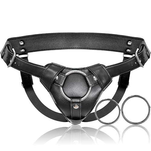 Strap On Dildo Harness Adult Sex Toys for Women Men Pegging Dildo, Adjustable Waist and Thigh Soft Nylon Vegan Leather Belt with 2 Size Metal O-Rings for Lesbian Gay Couple Vaginal Anal Play (Black) - Image 1