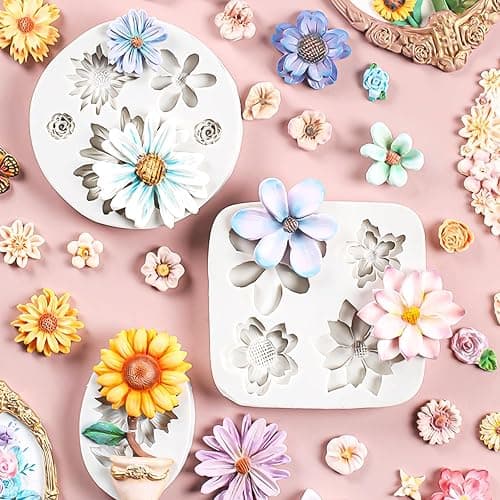 KALAIEN 4Pcs Sunflower Fondant Silicone Mold for Cake Topper Decoration Chocolate Candy Sugar DIY Craft Gum Paste thumbnail 2