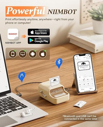 NIIMBOT B21 Label Maker, Thermal Label Printer, Portable Inkless Label Makers for Home/Office/Business, with 1 Pack 50x30mm White Label, Compatible with iOS & Android, (White) thumbnail 7