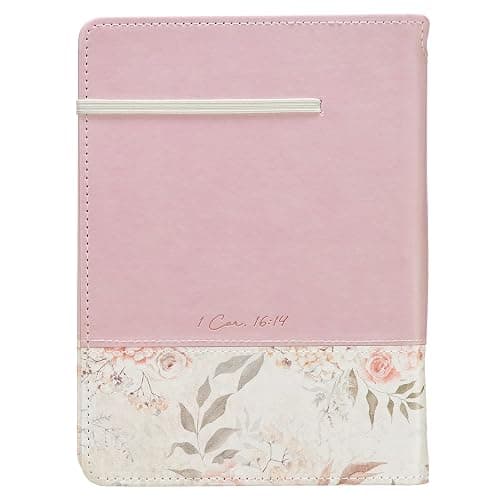 Christian Art Gifts Classic Journal w/Pen Holder & Elastic Closure, Done in Love - 1 Corinthians 16:14 Bible Verse, Inspirational Scripture Notebook w/Ribbon Marker, 336 Lined Pages, Pink Florals thumbnail 2