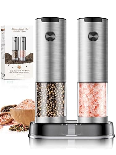 Salt and Pepper Grinder Set- Automatic Battery Pepper Mill Shakers Kitchen Essentials for New Home Housewarming, Adjustable Coarseness Upgraded Larger Capacity with Led for White Elephant Gifts - Image 1