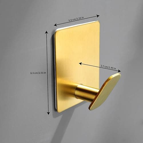 DELITON 8 Pack Gold Wall Hooks - Adhesive Towel Hooks for Bathrooms Kitchen Livingroom Garage, Heavy Duty Hooks for Walls No Damage Command Hooks for Coat Robe Waterproof Stainless Steel - Gold-8 thumbnail 2