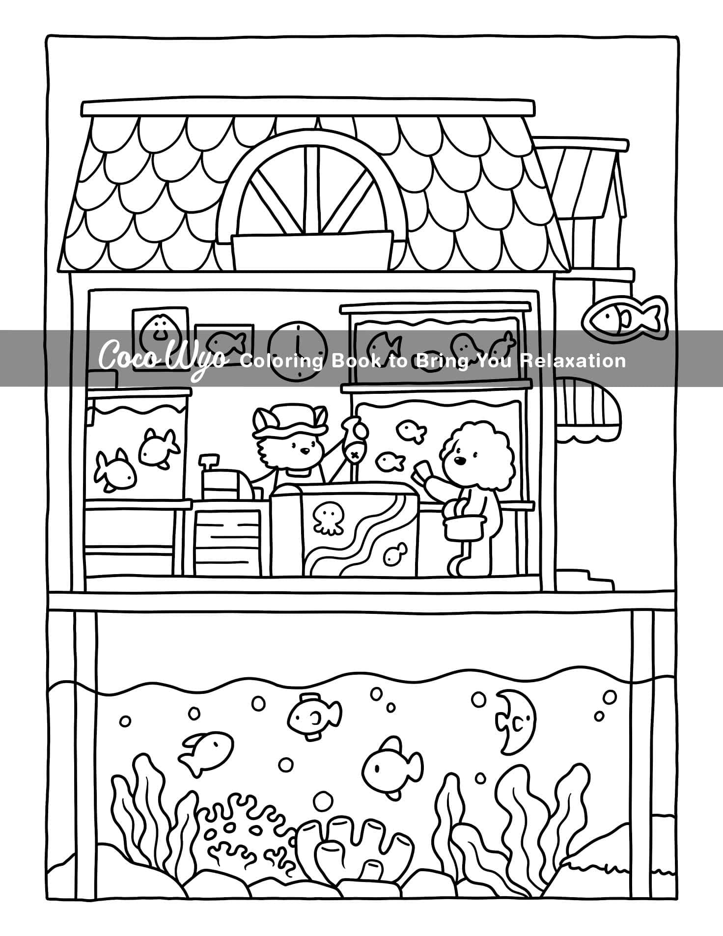 Cozy Spaces: Coloring Book for Adults and Teens Featuring Relaxing Familiar Corners with Cute Animal Characters for Stress Relief thumbnail 10