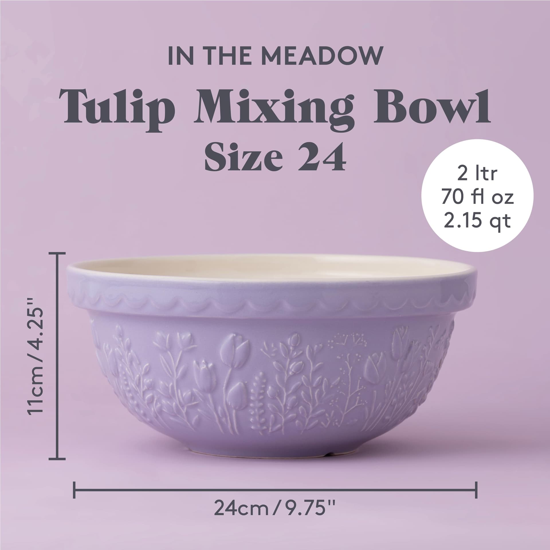 Mason Cash in The Meadow Lilac Tulip Mixing Bowl, 24 cm/2 Litre thumbnail 3