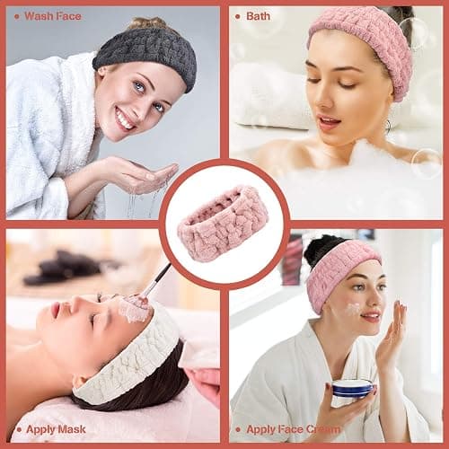 Chuangdi 3 Pieces Spa Headband for Women Facial Makeup Headband Soft Terry Cloth Hairband for Washing Face Mask Spa Shower Gifts(Pink, Milky-White, Dark Grey) thumbnail 6
