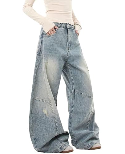 BeRamg Baggy Jeans for Woman Men High Waisted Barrel Leg Jeans Trendy Boyfriend Denim Pants Vintage Streetwear Clothes thumbnail 3
