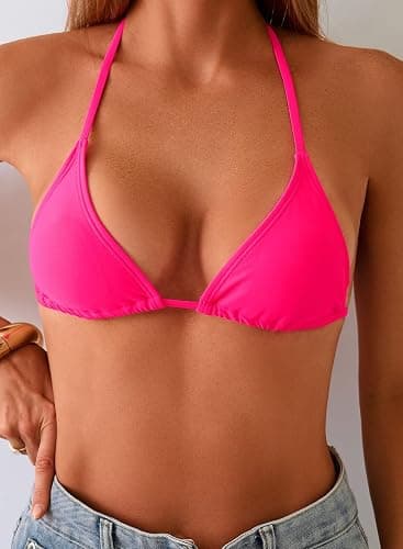 Herseas Women's 2 Pack Triangle Bikini Tops Halter Swimsuit Top Thong Cheeky String Bathing Suit Tops Only thumbnail 3