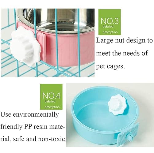 QIYADIN Stainless Steel Removable Pet Food Bowl, Anti-overturn Water Feeder Container, Suitable for Small Dog/Cat/Rabbit, 2 Set of Crate Bowls, Easy to Install and Clean - Pink/Blue - 2PCS Round thumbnail 6