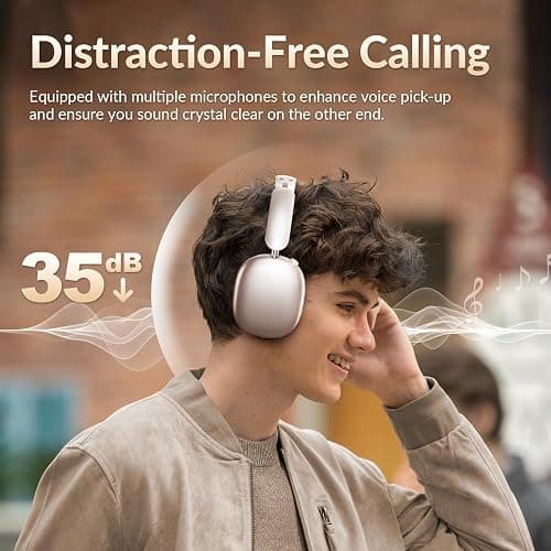 Wentronic Y02 Active Noise Cancelling Headphones,60H Battery,5 EQ Music Modes,Hi-Res Audio,Deep Bass,Foldable Wireless Over Ear Bluetooth 5.4 Headset,Breathable Leather Earpads (Starlight) thumbnail 6