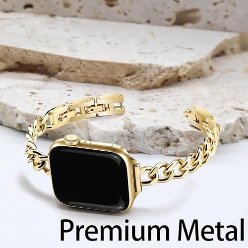 Newlibery Slim Gold Band for Women Feminine Elegant Compatible with Apple Watch 38mm 40mm 41mm 42mm (S10/11) Adjustable Metal Strap Dressy Chain Bracelet for iWatch Series 11/10/9/8/7/6/5/4/SE/3/2/1 thumbnail 6
