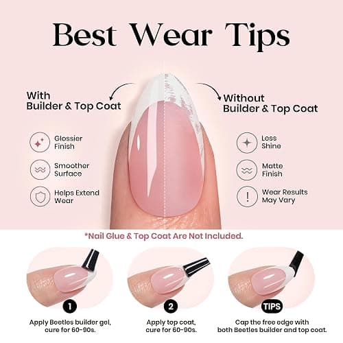 Beetles French Tips Press On Nails - Short Square 150 Pcs | 15 Sizes Pink Fake Nail Tips, Salon Quality Value at Home, Acrylic False Nails Art DIY Gifts For Women thumbnail 5