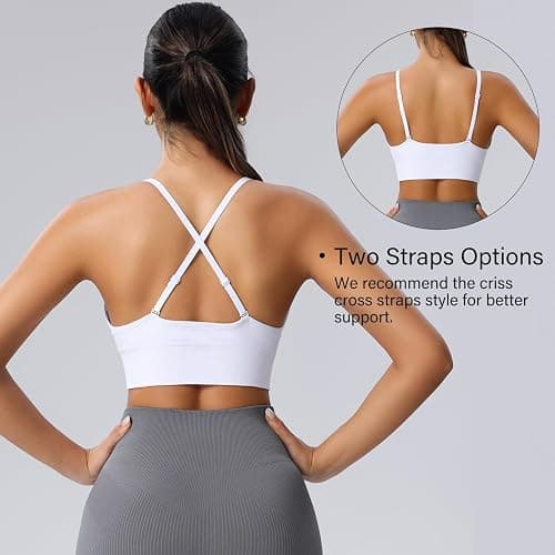 Women's V Neck Sports Bras, Adjustable Seamless Wireless Padded Bralettes | Removable Pads, Convertible Straps, Supportive, A-D Cup, 2 Way Back, Triangle Cup, Bras Set, For Yoga Pilates Workout Gym thumbnail 4