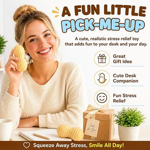 Crunchy Peanut Squishy Toys, Squeeze Fidget Toys for Stress Anxiety Relief | Peanut Squishy Crunchy Realistic Food Shaped Stress Balls, Soft Slow Rising Squishy Party Favors Birthday Gifts Adults Kids thumbnail 6