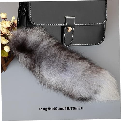 Fox Tail Keychain,Fox Tail 15.75inch Animal Tail Shaggy Faux Tail Realistic Fox Tail Keychain Decorative Therian Tail for Handbag Backpack Cosplay, Silver thumbnail 3