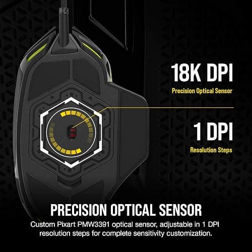 Corsair NIGHTSWORD RGB Gaming Mouse for FPS, MOBA - 18,000 DPI - 10 Programmable Buttons - Weight System - iCUE Compatible - Black thumbnail 4