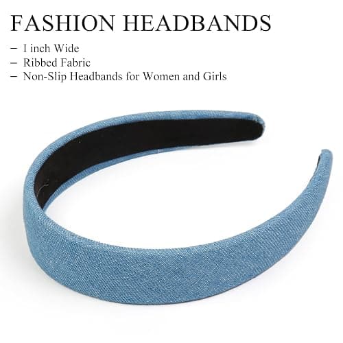 Huachi Headbands for Women Non Slip Trendy Denim Headbands for Women’s Hair 1 inch Wide Cute Headband for Girls, Vintage Head Bands Elastic Hair Bands Fashion Accessories for Women 4PCS thumbnail 3