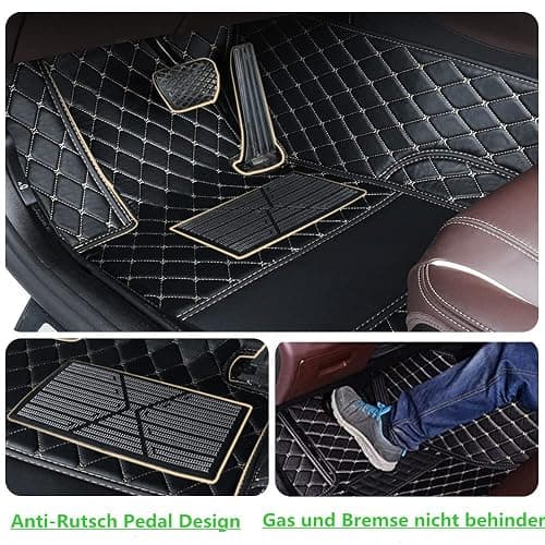 Personalisierung Anpassen Autofussmatten - 3D Luxus PU-Leder Auto Fussmatten Massanfertigung, Nach Maß Fußmatten Kompatibel mit 99% AutoMarke Modell (Schwarz Rot) thumbnail 3