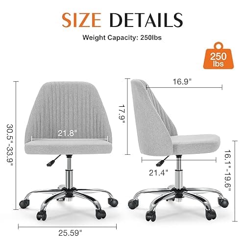 Sweetcrispy Armless Office Chair, Modern Fabric Home Office Desk Chairs with Wheels Adjustable Swivel Task Computer Vanity Seat for Small Spaces thumbnail 3