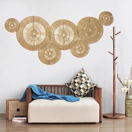 Mokof 7 Pack Boho Wall Decor Round Baskets Set (Small 7" to Largest 17") - Handwoven Large Wall Hanging Art for Bedroom, Living Room, Home Office thumbnail 6