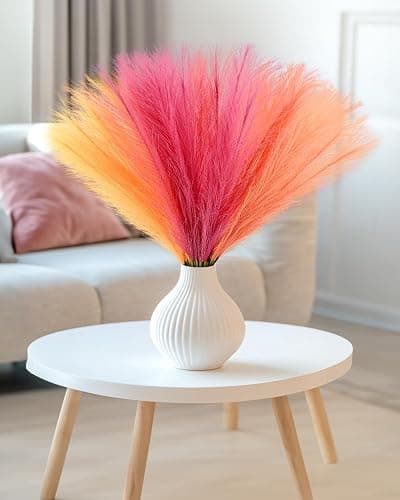 Veneloo 30pcs Faux Pampas Grass Pink Orange Fall Decor, 17.7inch Short Artificial Pompous Grass Fluffy Fake Pompas Branches Vase Filler Flower Arrangement for Home Party Outdoor Wedding Decor thumbnail 8