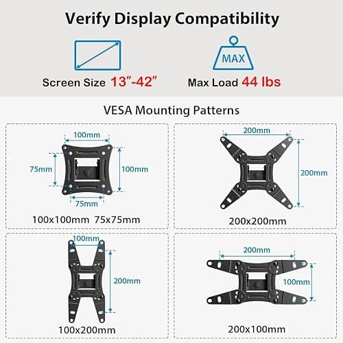 Pipishell Full Motion TV Wall Mount for Echo Show 21/15 and 13-42 Inch Flat Curved Screen TVs & Monitors, Max VESA 200x200mm up to 44lbs, TV Mount Wall Bracket with Rotation Swivel Tilt Extension thumbnail 2