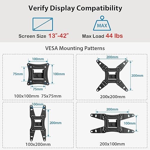 Pipishell Full Motion TV Wall Mount for Echo Show 21/15 and 13-42 Inch Flat Curved Screen TVs & Monitors, Max VESA 200x200mm up to 44lbs, TV Mount Wall Bracket with Rotation Swivel Tilt Extension thumbnail 3